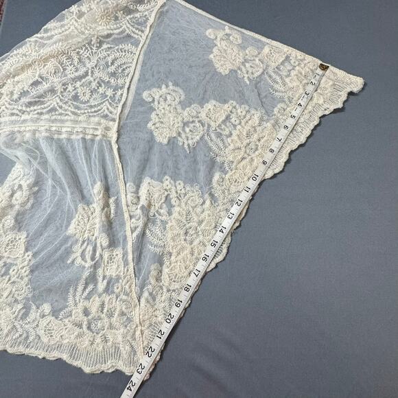 ROOMMATES Lace Duster Cardigan XL Beige Tie at Waist Tassels Boho Romantic Chic - Picture 8 of 11